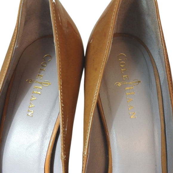 Cole Haan Nike Air Patent Leather Platform Heels Size 8.5 B Brown Peep Toe Pumps - Picture 5 of 10